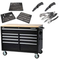 9-Drawer Mobile Workbench Cabinet with Solid Wood Top in Gloss Black A3241