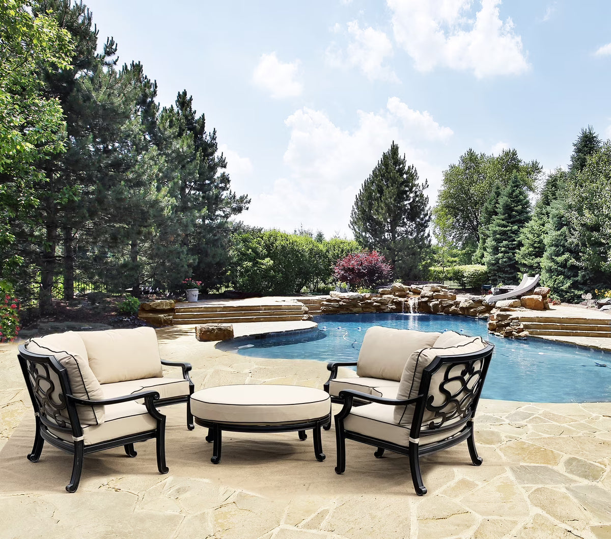 Two Curved Sofas with Cocktail Ottoman Outdoor Seating Set A924