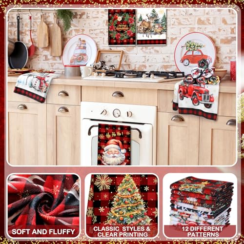 12 Pcs Christmas Kitchen Towels and Dishcloths 14.2 x 21.3 Inch Q5745