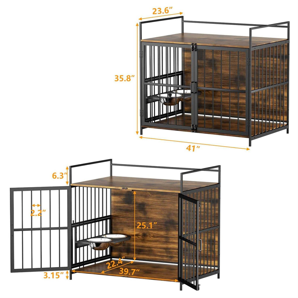 Large Dog Crate with 2 Stainless Steel Bowls E92839