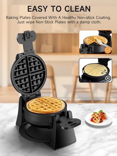 Black 1400W Double Belgian Waffle Iron Nonstick X782