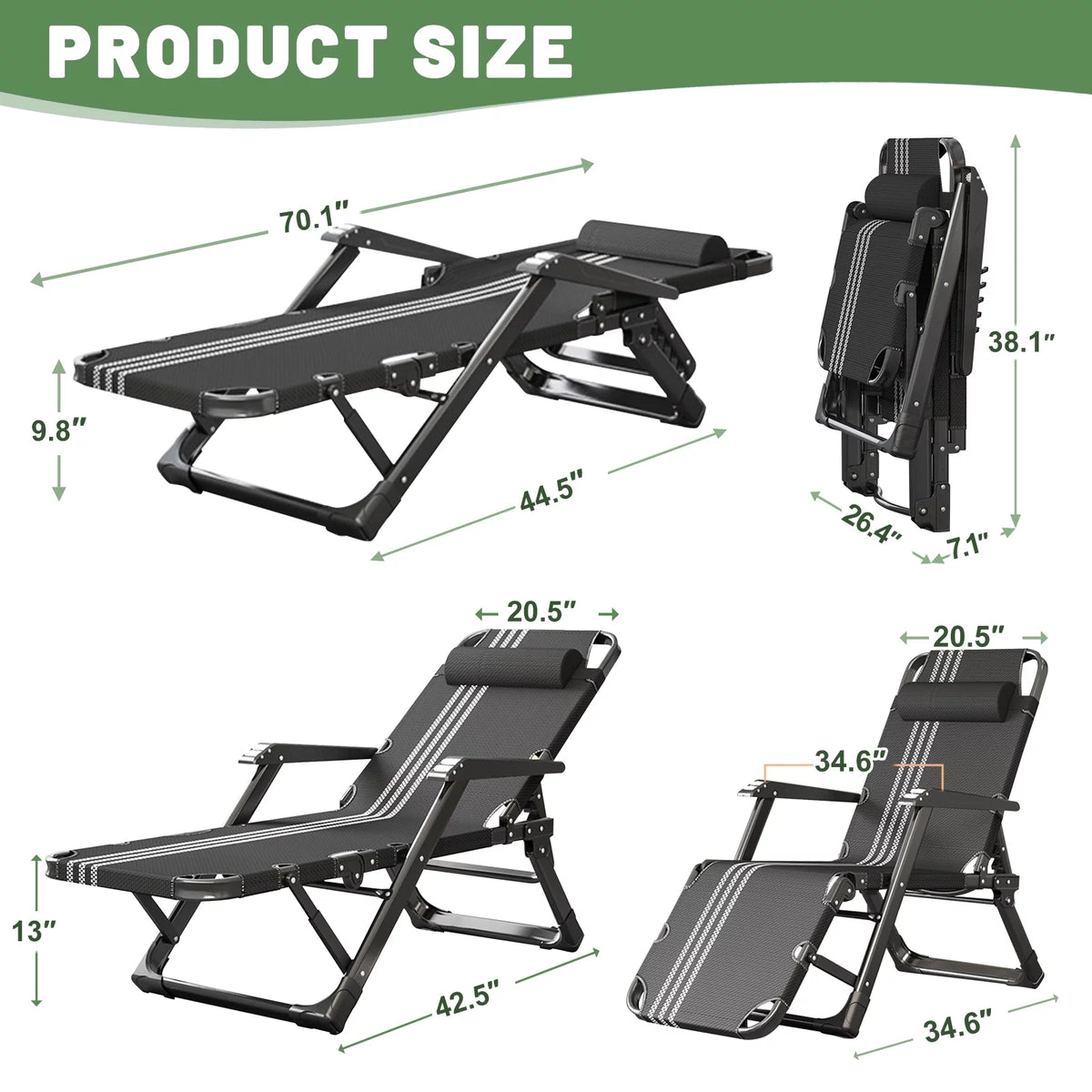 Zero Gravity Outdoor Folding Lounge Chair with Pillow D594765