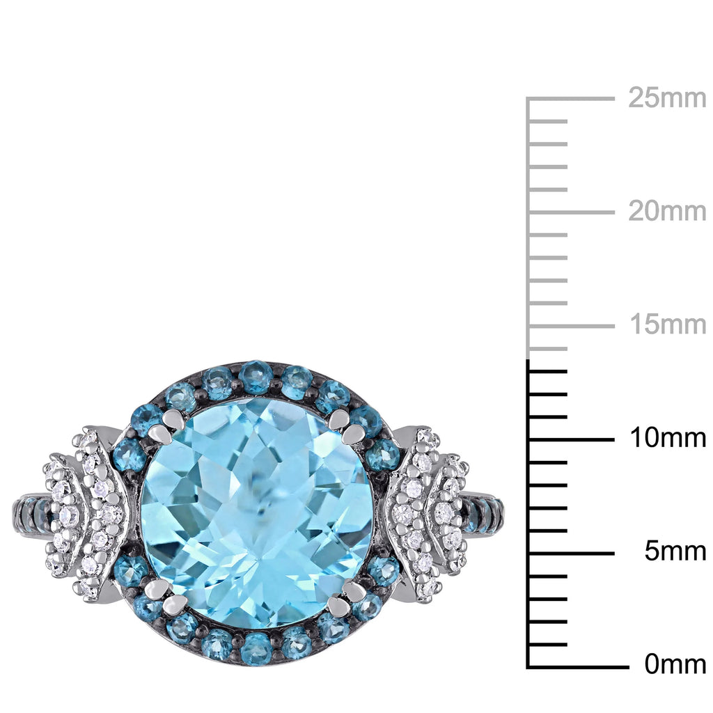 Sterling Silver Halo Bridal Set with Round Blue Topaz and Diamond E32008