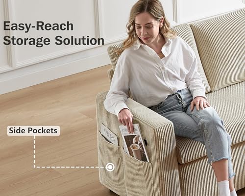 Beige Corduroy L Shaped Sleeper Sofa with Storage Chaise R116