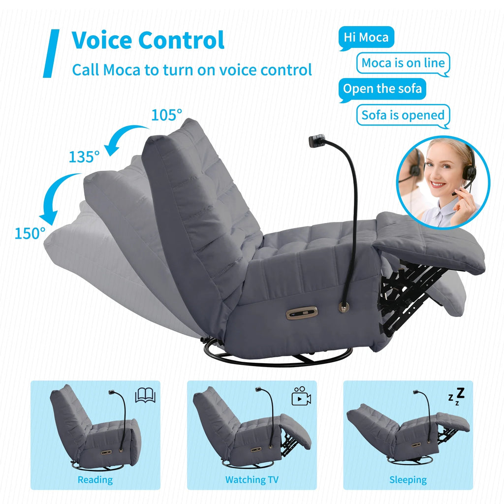 Oversized Swivel Recliner Chair with Voice Control H47462