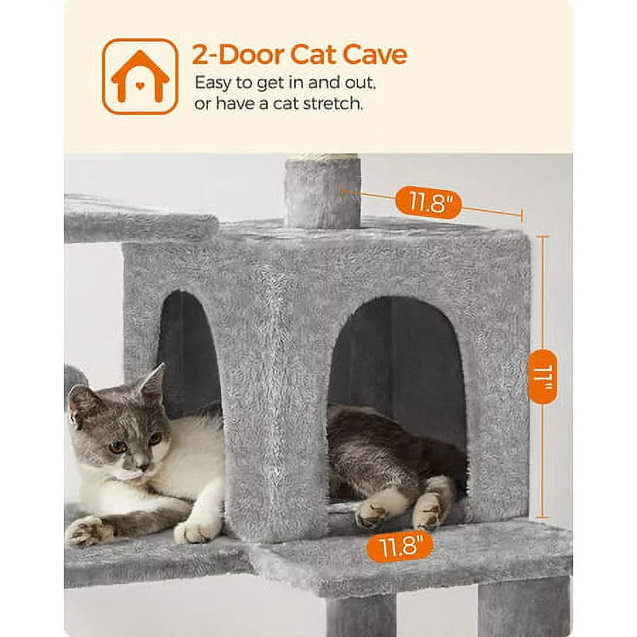 Light Gray Cat Tree with Scratching Posts Hammock A69456