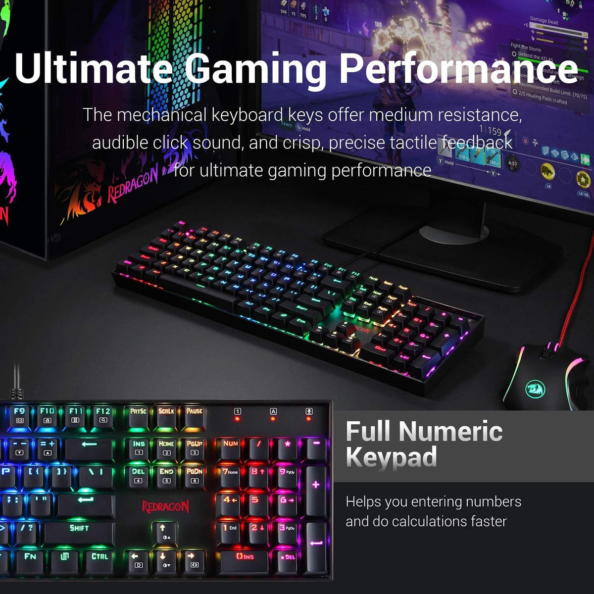 Mechanical Gaming Keyboard and Mouse Combo Wired RGB Backlit 104 Key 7200 DPI W635378