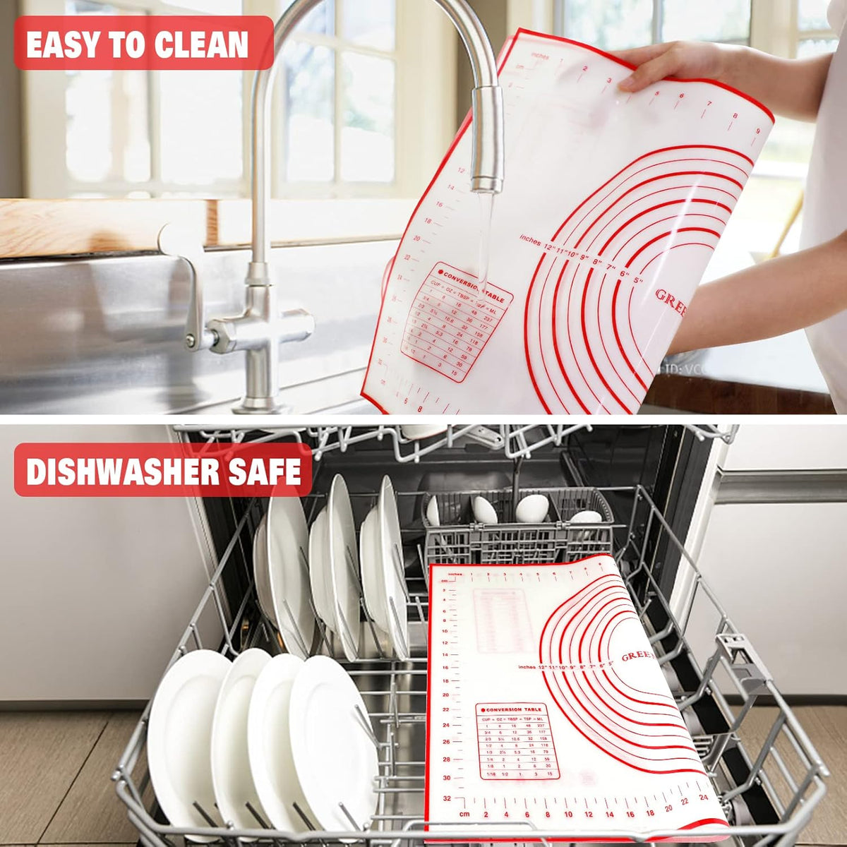 Large Silicone Non Stick Baking Mat with Measurement, Red F36316