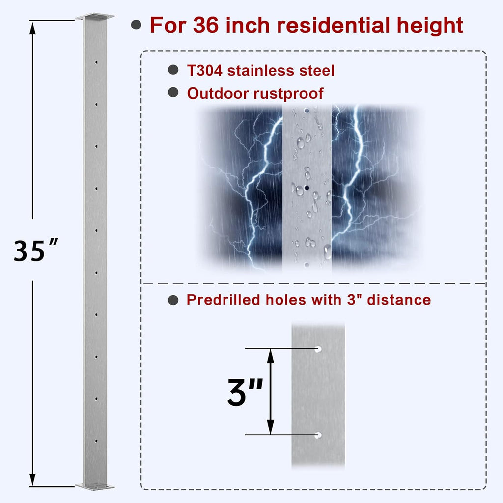 Stainless Steel Brushed Cable Railing Post J7623