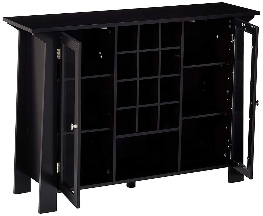 Black Wood & Glass Sideboard Buffet Bar Cabinet with Wine Rack H1129