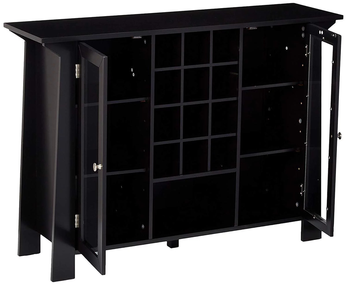 Black Wood & Glass Sideboard Buffet Bar Cabinet with Wine Rack H1129