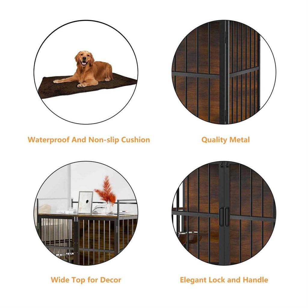 Large Dog Crate with 2 Stainless Steel Bowls E92839