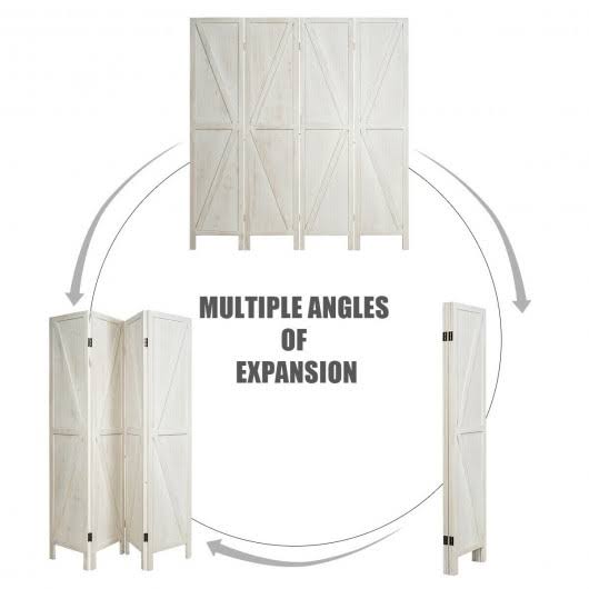 4 Panels Folding Wooden Room Divider White T669