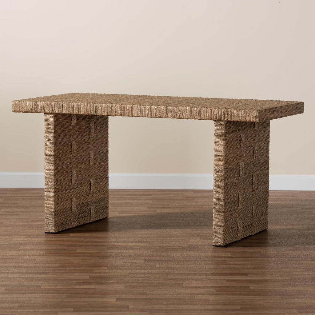 Natural Brown Seagrass and Wood Dining Table L28976