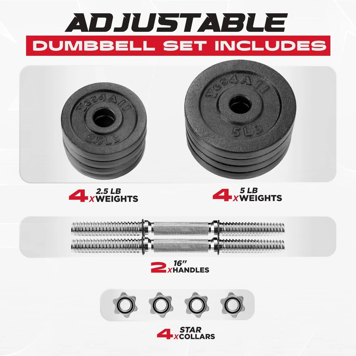 Adjustable 50 lbs Cast Iron Dumbbell Set D3581