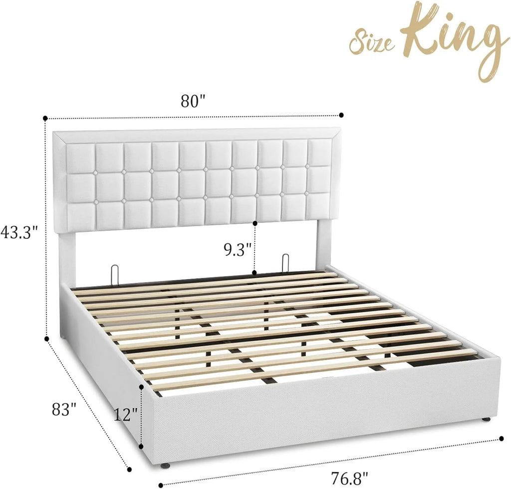 King Size Lift Up Storage Upholstered Platform Bed Frame K59391