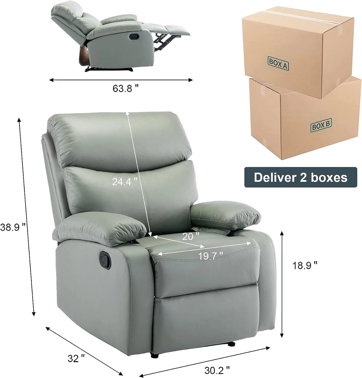 Green Micro Leather Manual Recliner Chair with Footrest T96270