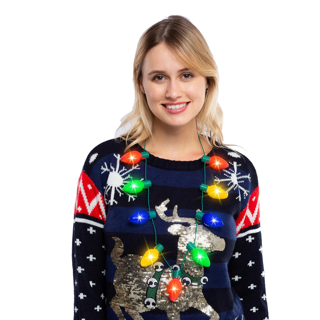 12 Piece Christmas LED Light Up Bulb Necklaces I9400