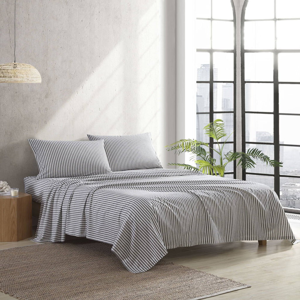 Grey Striped Percale Twin Sheet Set C9770