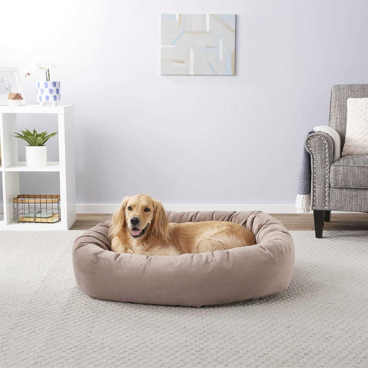 Velvet Round Bolster Dog Bed H306