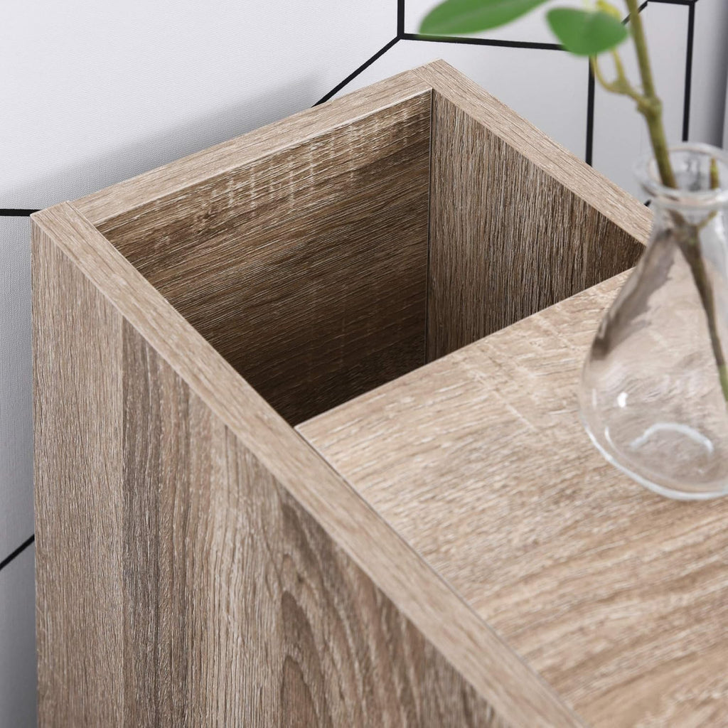 Oak Grain Color Freestanding Bathroom Cabinet with 2 Open Cabinets, 1 Door Cabinet, 1 Drawer and 4 Rolling Wheels B432600