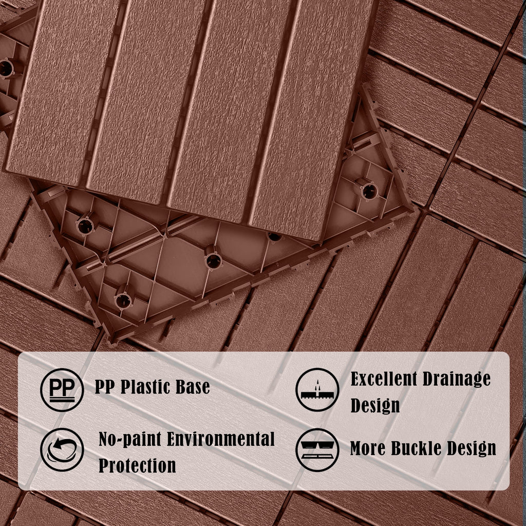 Interlocking Deck Tiles, 44 Pack Plastic Waterproof Outdoor Flooring, Dark Brown B403