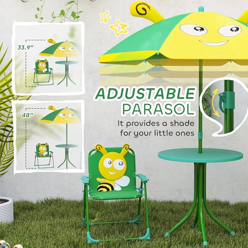 Kids Picnic Table and Chair Set with Foldable Chairs and Umbrella F59289
