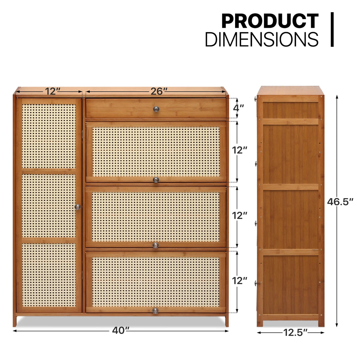 Bamboo 28 Pairs Shoe Cabinet with Rattan Doors and Boots Compartments I791