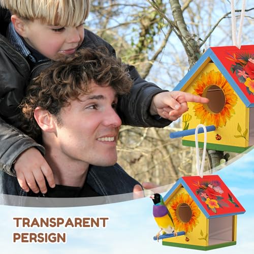 4 Set Wooden Birdhouse Kits with Lanyard and Post P4224