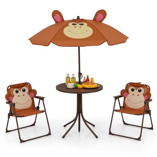 Kids Picnic Table with 2 Folding Chairs and Adjustable Umbrella O58405