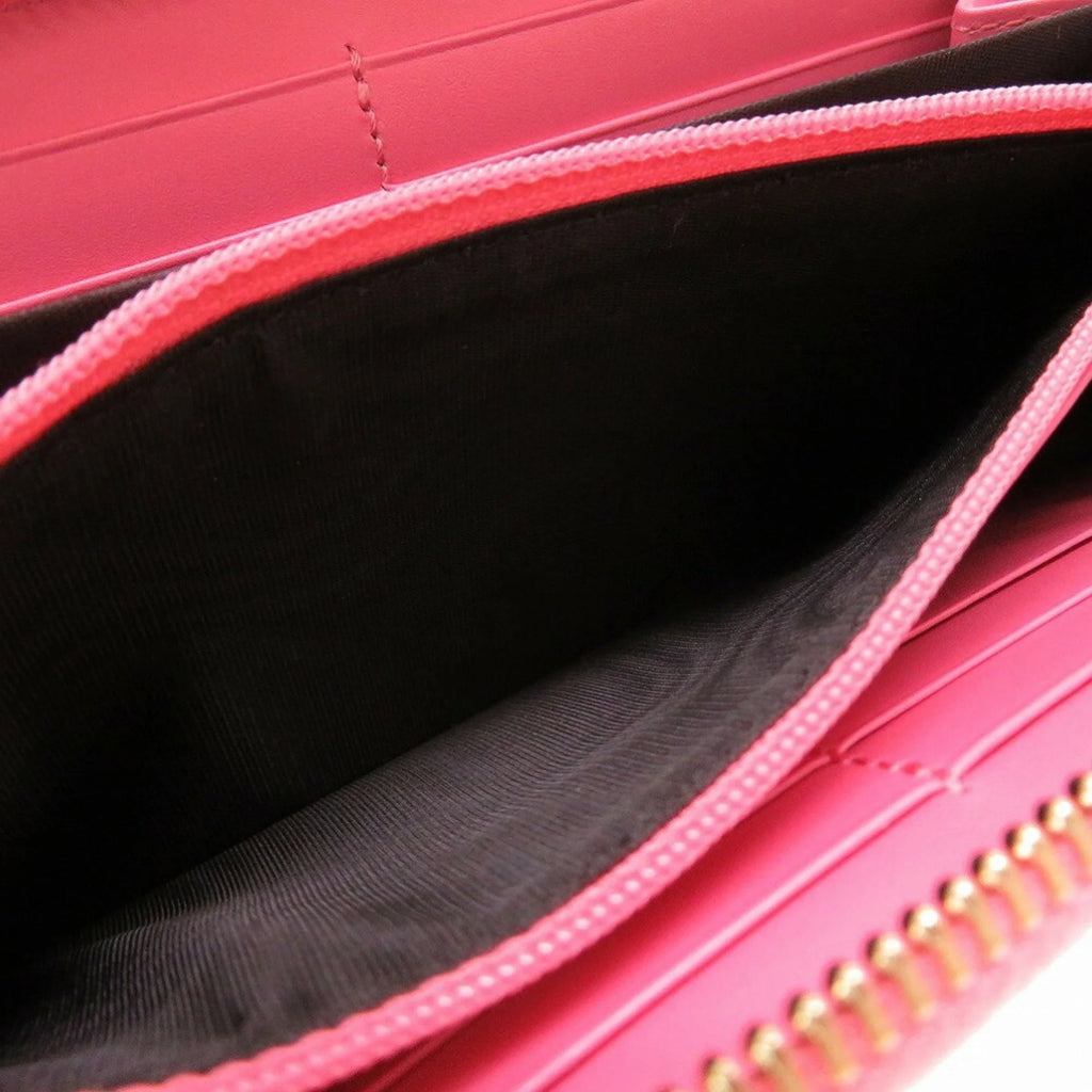 Pre-Owned Pink Leather Round Wallet Purse Z54594