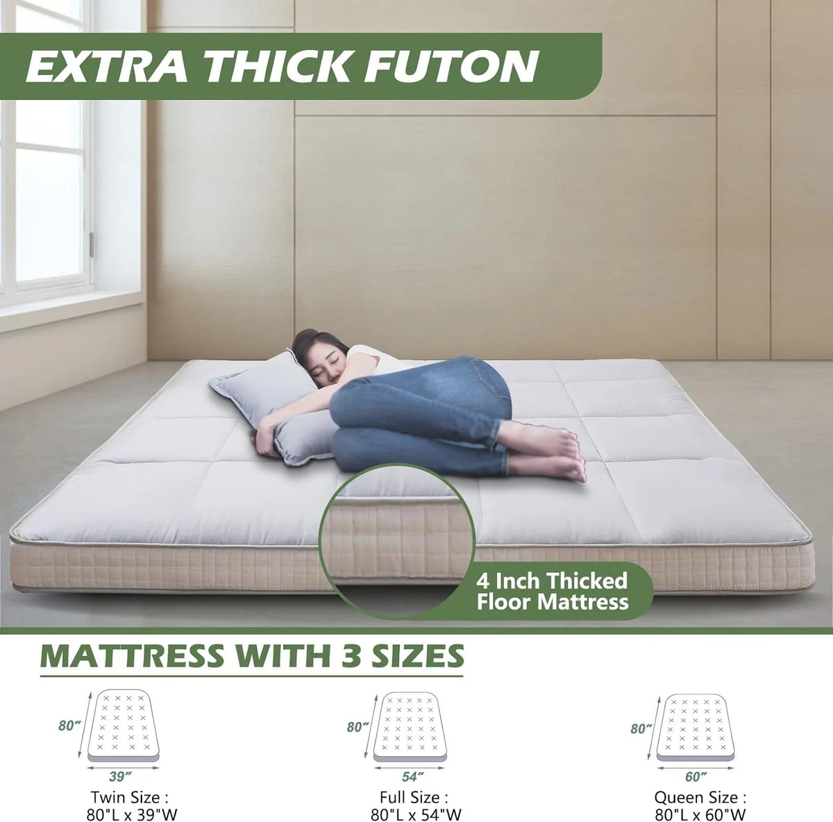 Japanese Floor Futon Mattress Thicken Foldable Roll Up Sleeping Pad J178811