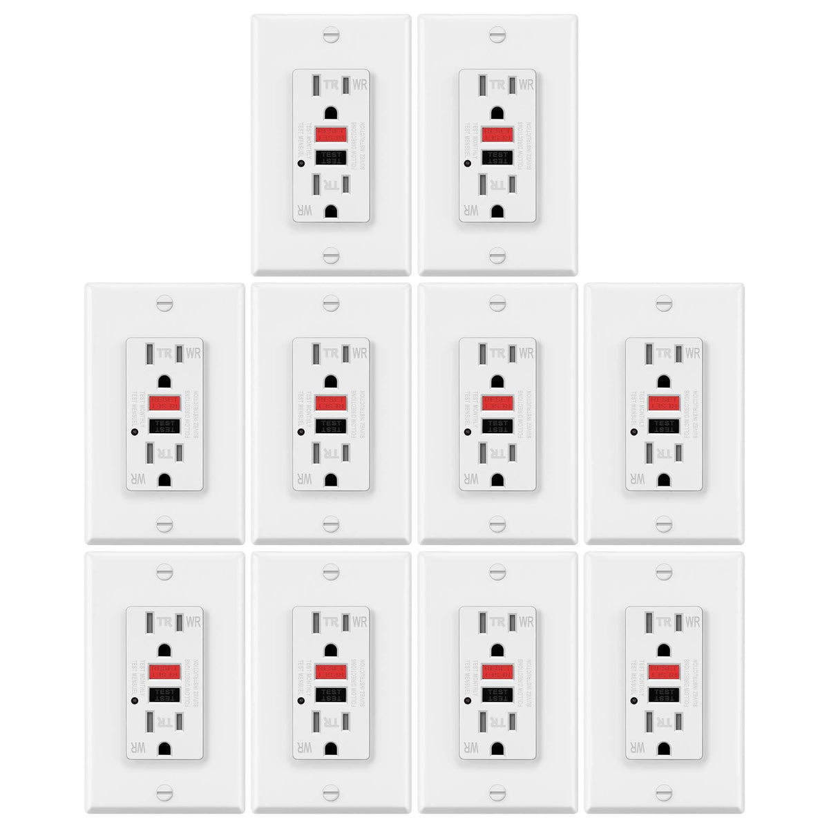 10 Pack 15A Weather Resistant GFCI Outlets with LED Indicator R7214