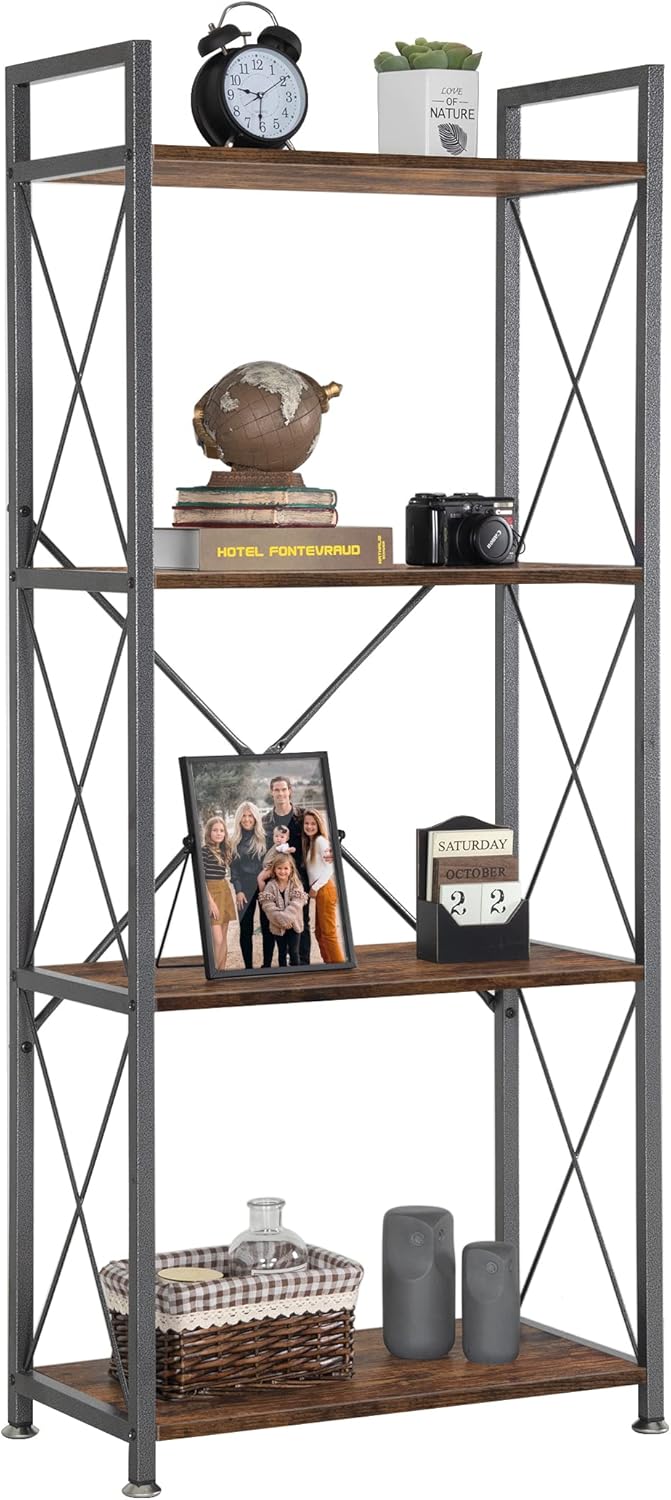 5 Tier Rustic Wood and Metal Bookshelf V900
