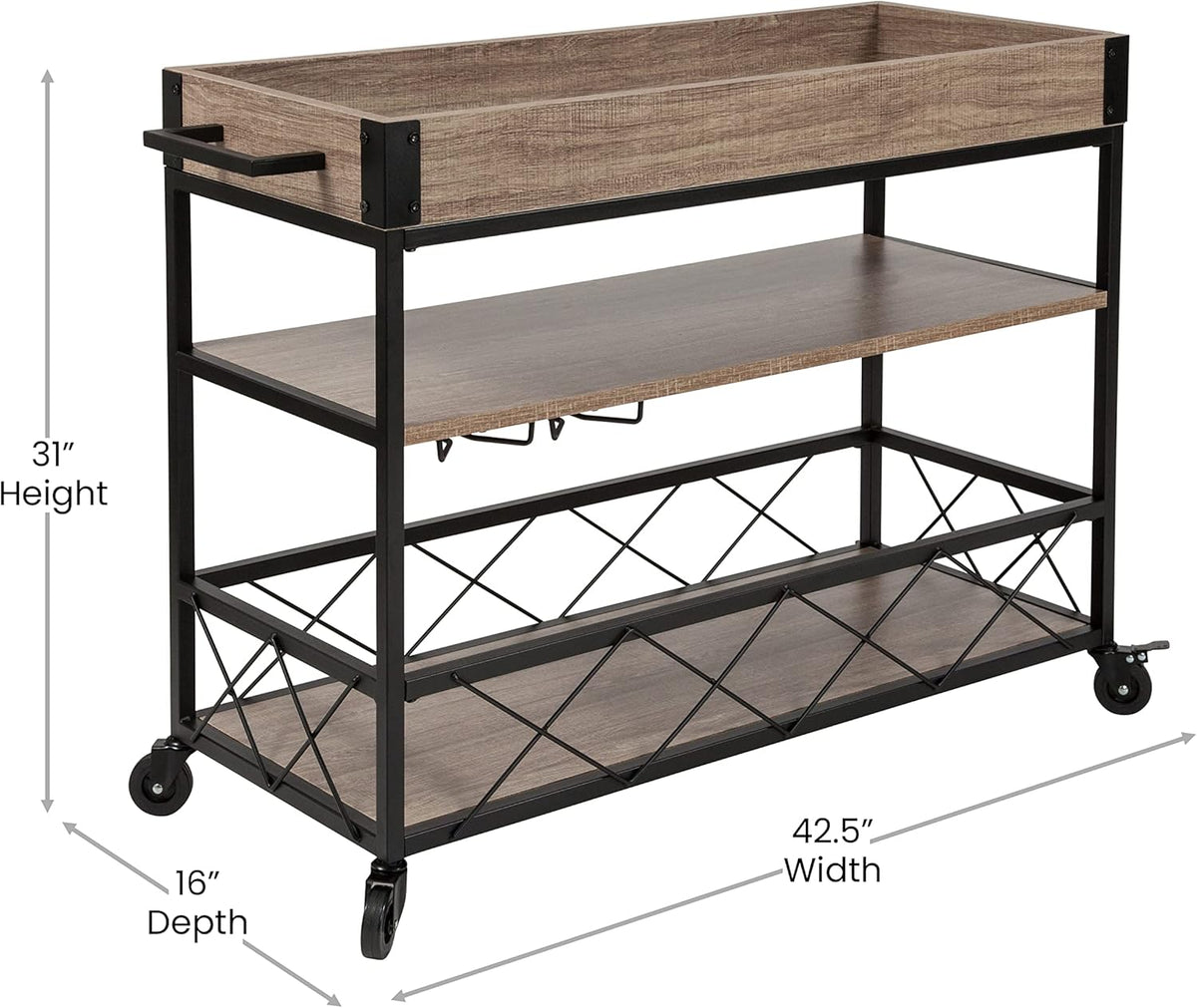 Light Oak Wood Kitchen Bar Cart with Storage Rack and Shelf A31428