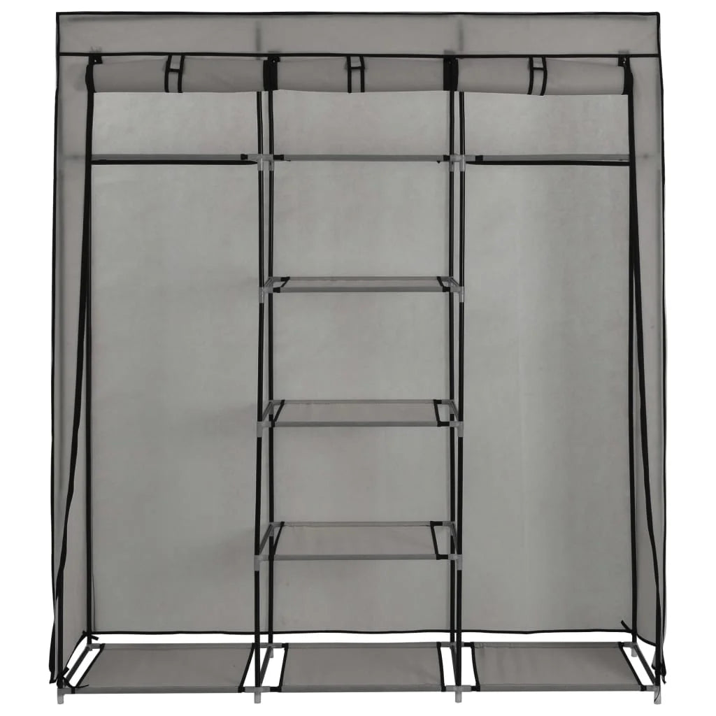 Gray Wardrobe with Compartments and Rods X97393