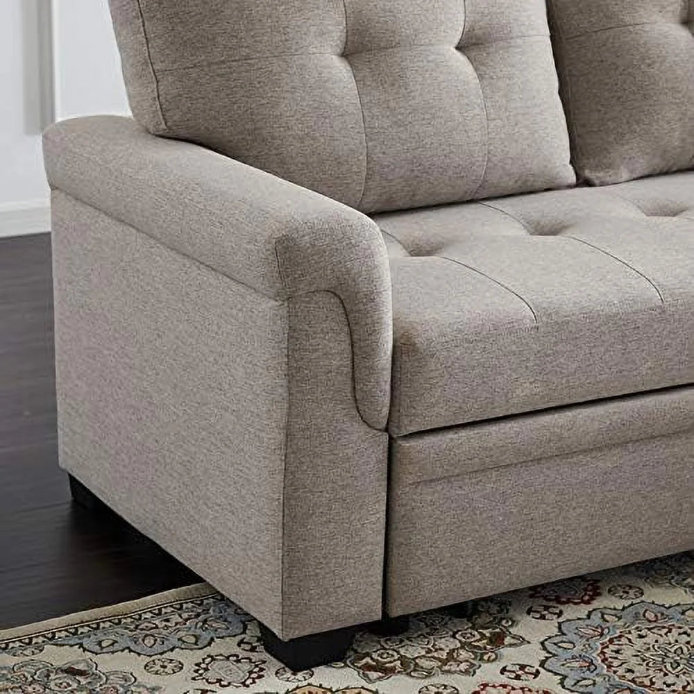 Linen Reversible Sleeper Sectional Sofa with Storage Chaise D615048