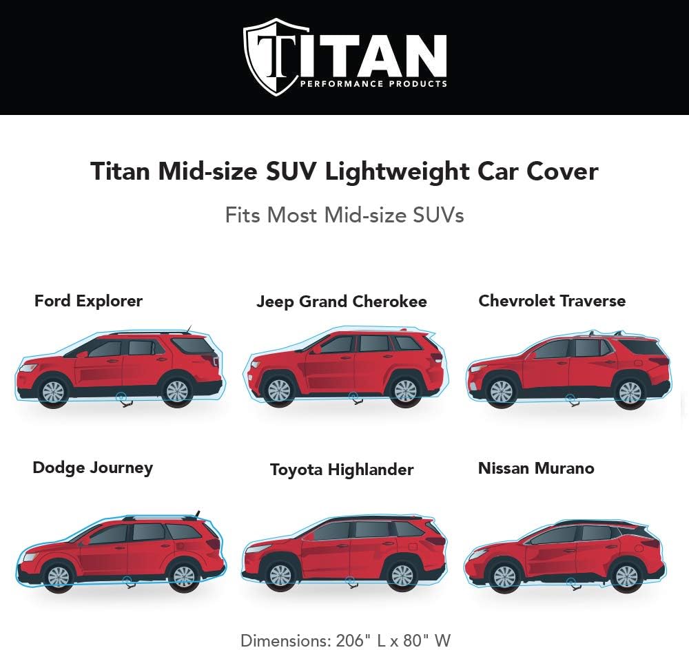 Lightweight Poly 210T Car Cover for Mid-Size SUV 188-206", Waterproof, UV Protection, Pack of 2 J65852