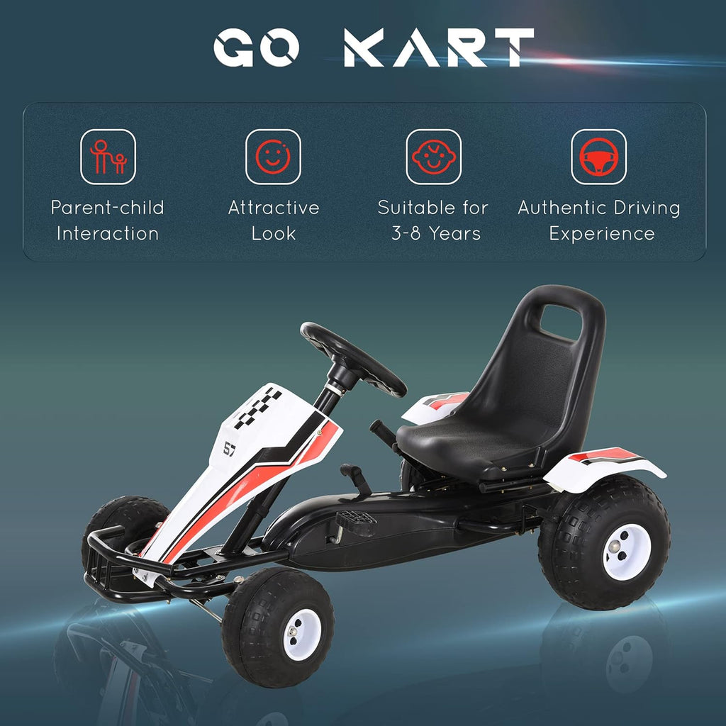 Pedal Go Kart Ride on Car with Adjustable Seat, Plastic Wheels, Handbrake and Shift Lever, Black Q246