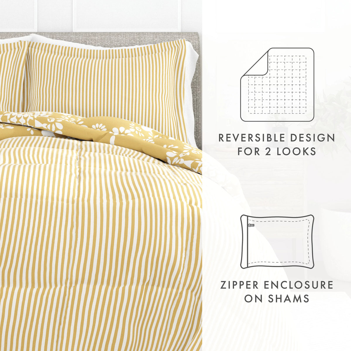 3-Piece Yellow Daisy Reversible Comforter Set D50812