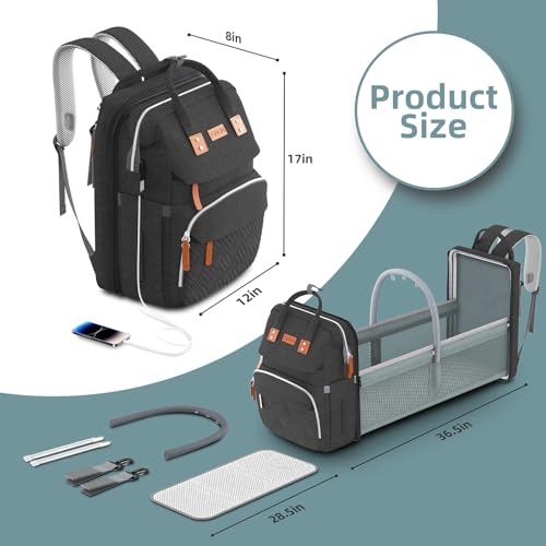 Black Large Diaper Bag Backpack with Changing Station S31021