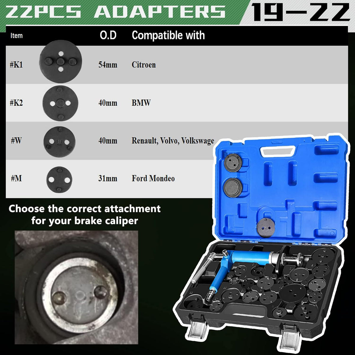 23 Pieces Pneumatic Brake Caliper Wind Back Tool Set with Adapters W86493