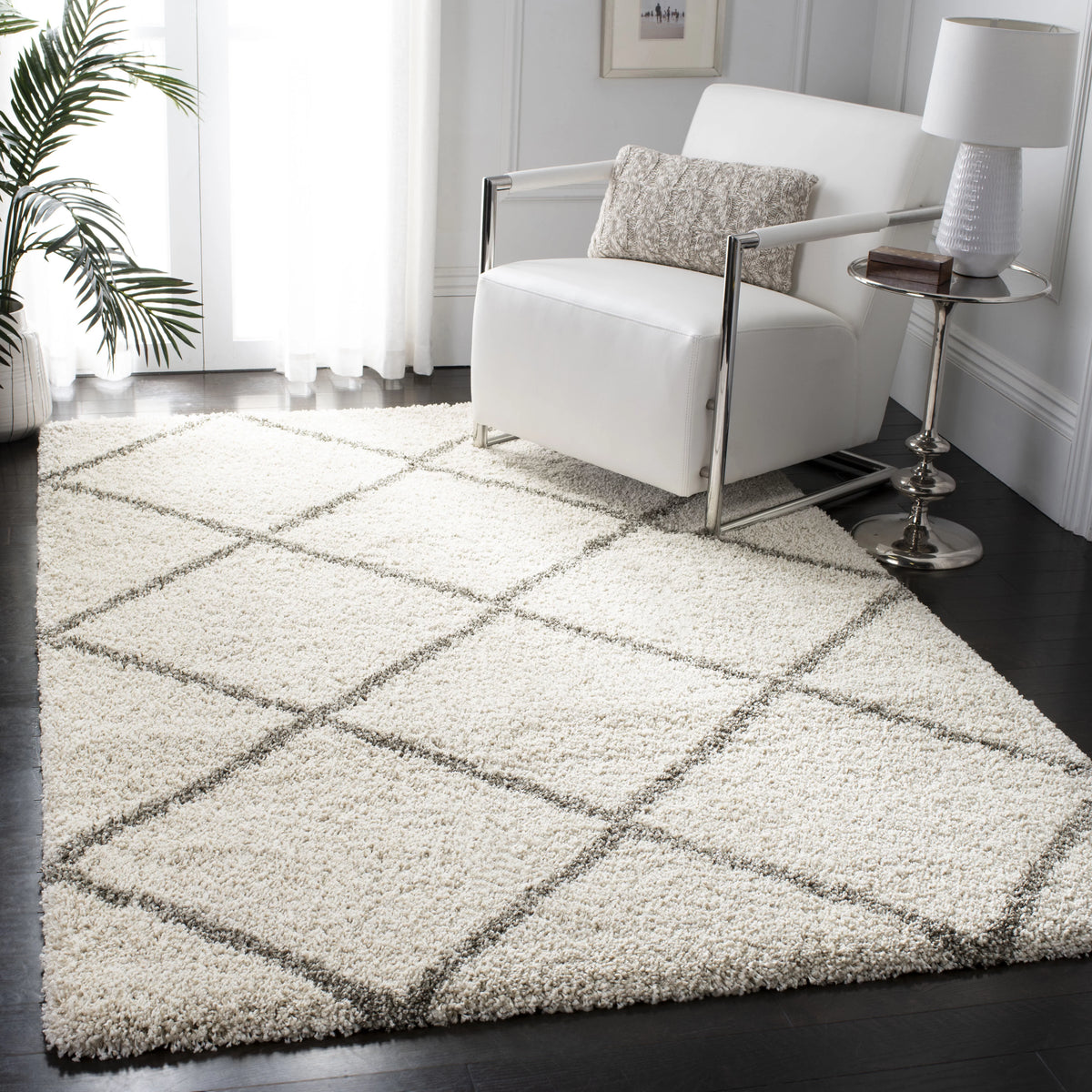 Ivory Grey Geometric Shag Area Rug 11' x 15' W47540
