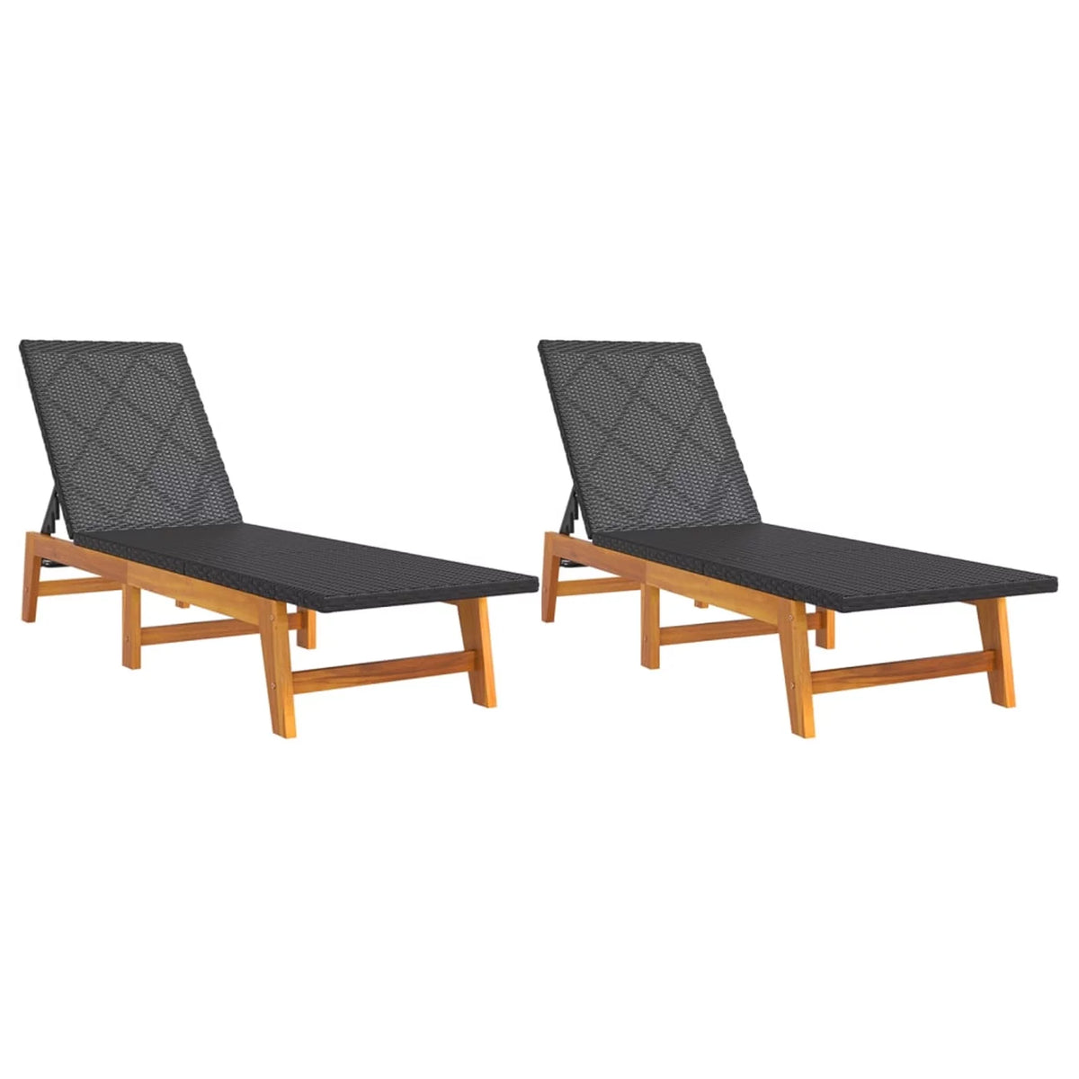 Black and Brown Poly Rattan and Solid Wood Acacia Sun Loungers 2 pcs A740124