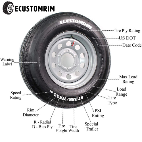 2-Pack Trailer Tire On Rim ST205/75R15 Radial 5 Hole Silver A185