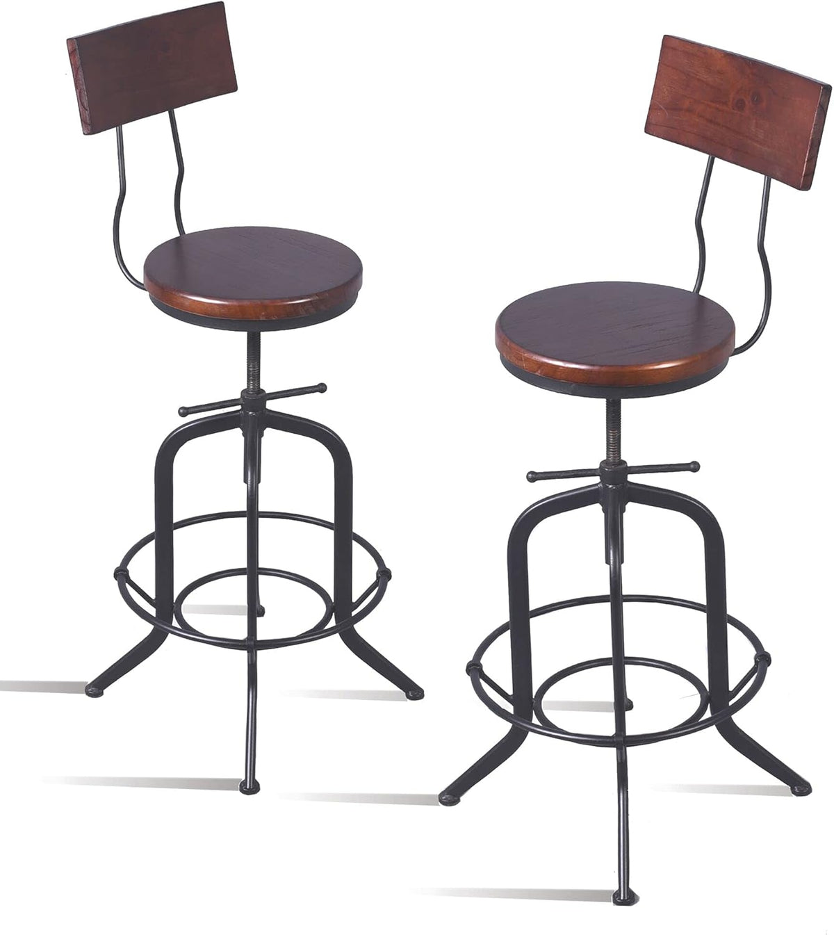 Set of 2 Swivel Adjustable Wood Metal Bar Stools with Arc-Shaped Back F666375