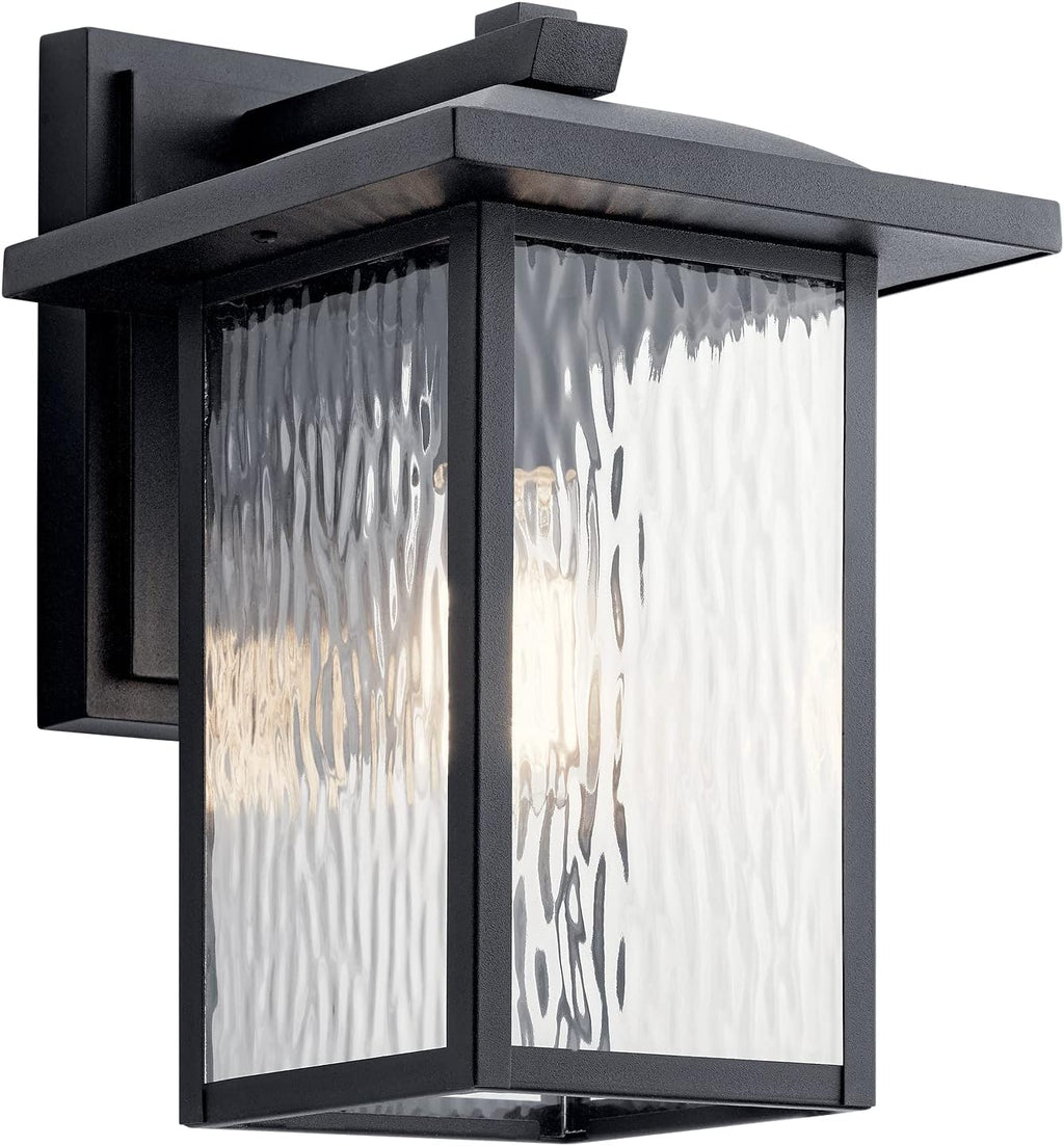 1 Light Outdoor Wall Light with Clear Water Glass in Textured Black L72021