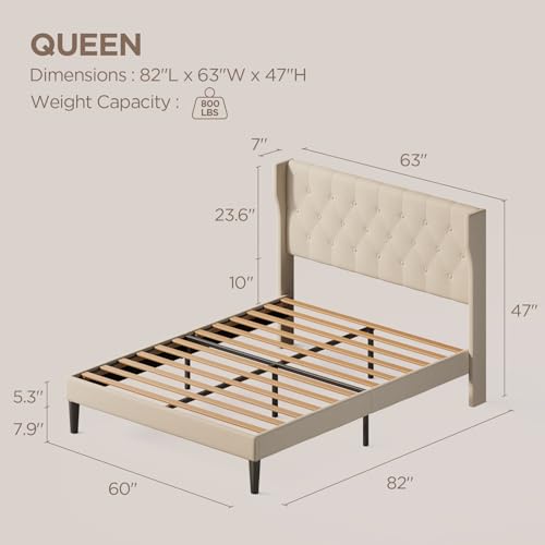 Beige Queen Size Upholstered Bed Frame with Headboard W50283