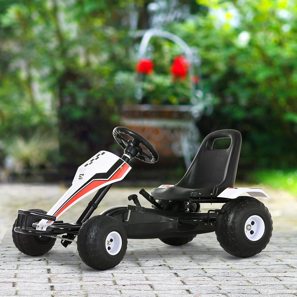 Pedal Go Kart Ride on Car with Adjustable Seat, Plastic Wheels, Handbrake and Shift Lever, Black Q246
