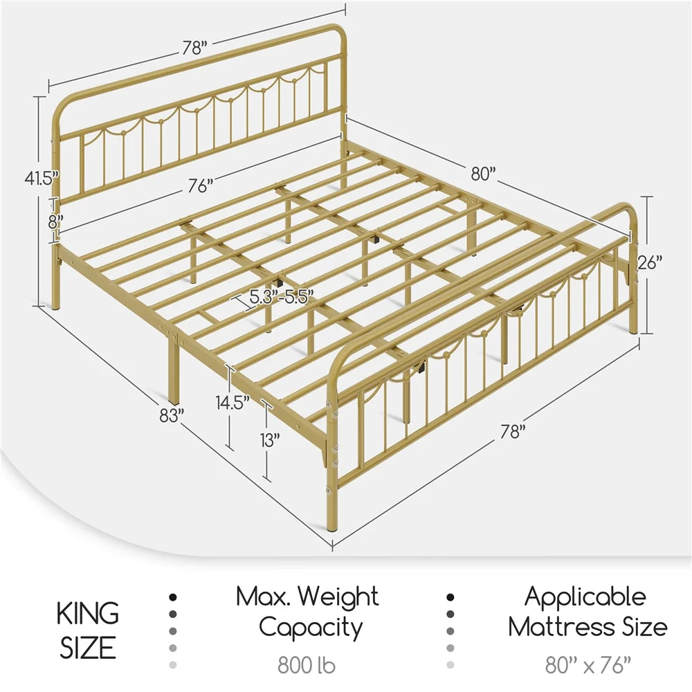 Queen Matte Black Metal Platform Bed Frame with Headboard and Footboard Z42818